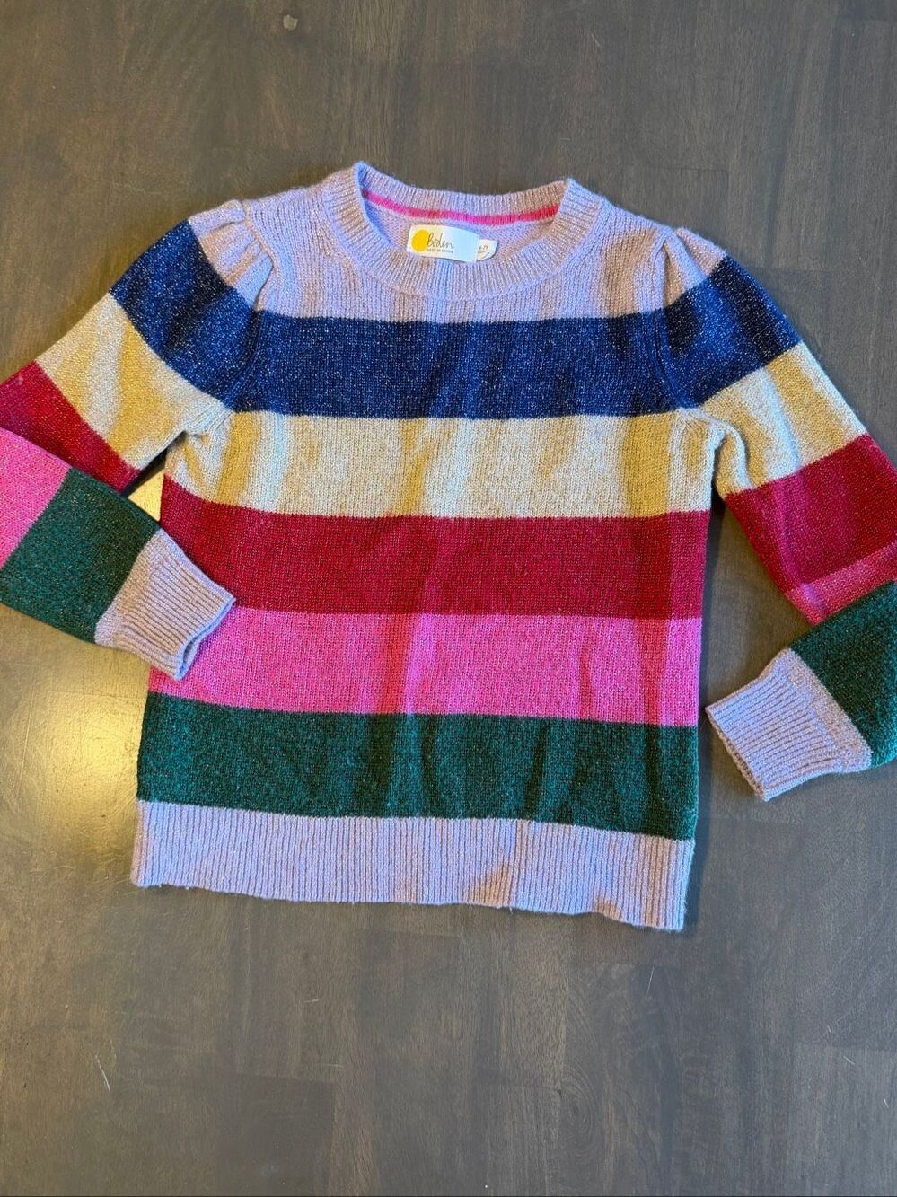 Boden Girls 6-7 Stripe Metallic Sweater